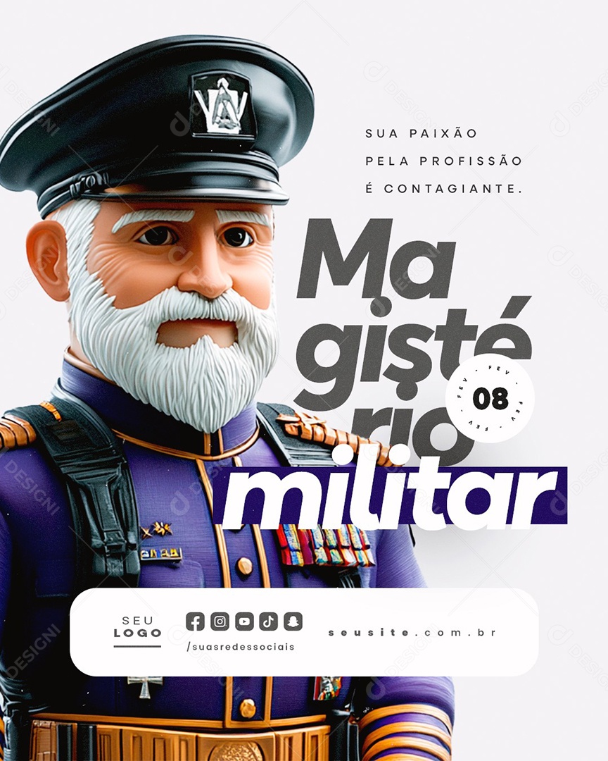 Feliz Dia do Magistério Militar 08 de Fevereiro Social Média PSD Editável