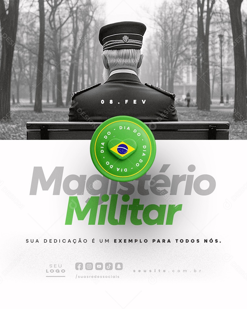 Feliz Dia do Magistério Militar 08 de Fevereiro Social Média PSD Editável