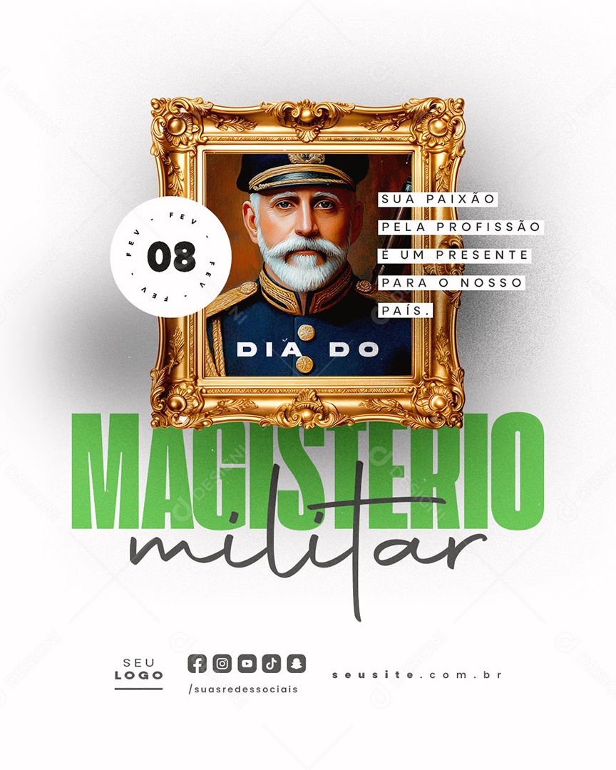 Feliz Dia do Magistério Militar 08 de Fevereiro Social Média PSD Editável