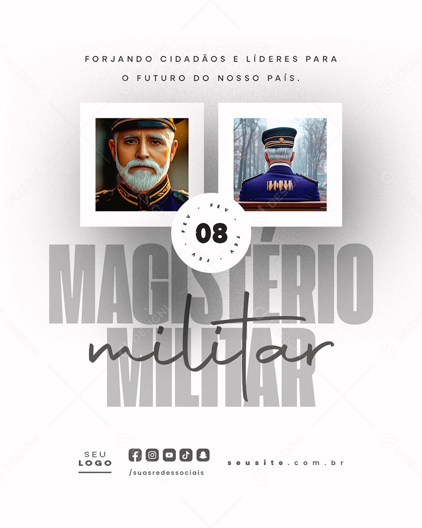 Feliz Dia do Magistério Militar 08 de Fevereiro Social Média PSD Editável