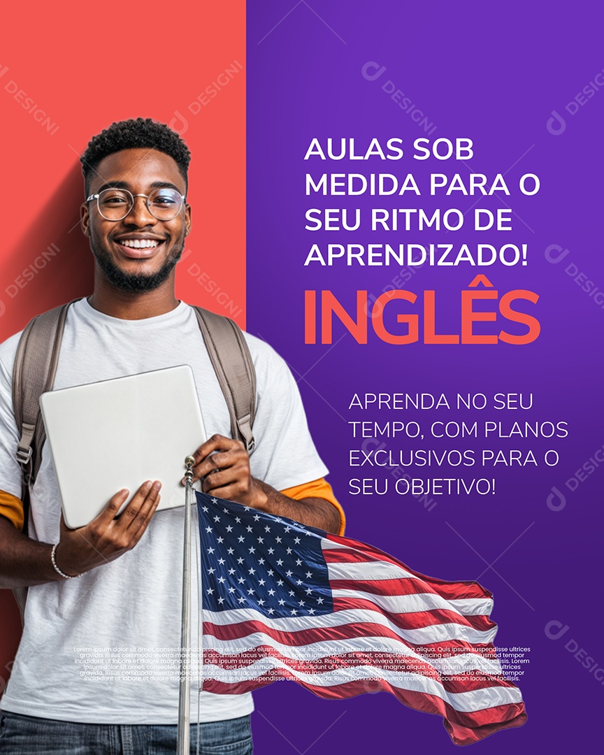 Escola de Idiomas Aprenda no Seu Tempo Social Media PSD Editável