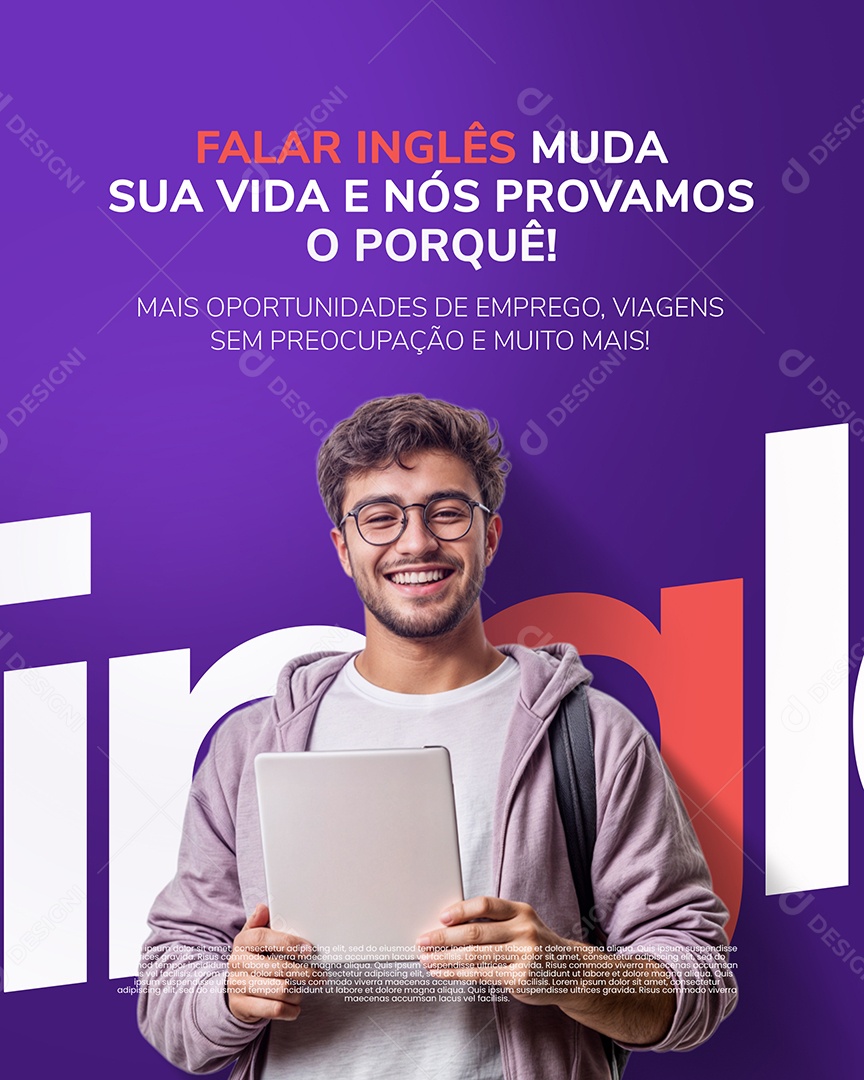 Escola de Idiomas Falar Inglês Muda Sua Vida Social Media PSD Editável