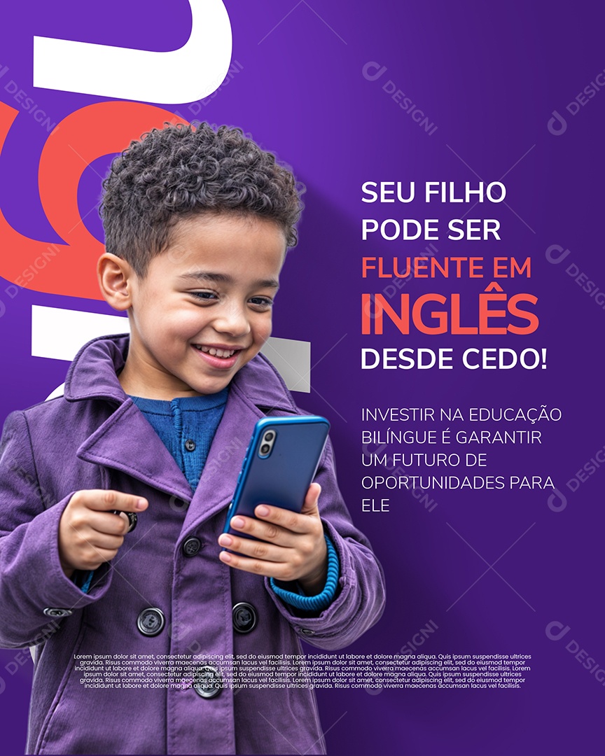 Escola de Idiomas Seu Filho Fluente em Inglês Social Media PSD Editável
