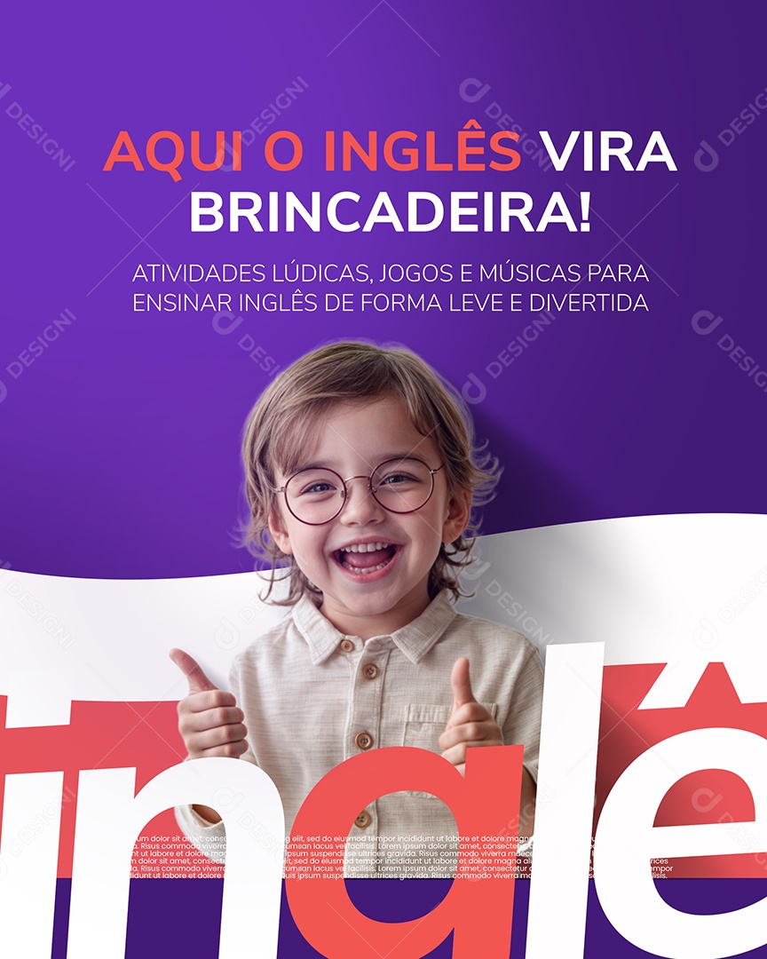 Escola de Idiomas Aqui o Inglês Vira Brincadeira Social Media PSD Editável