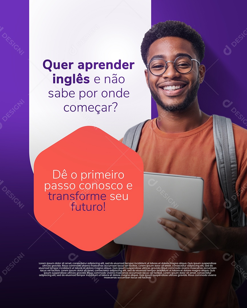 Escola de Idiomas Dê o Primeiro Passo Conosco Social Media PSD Editável