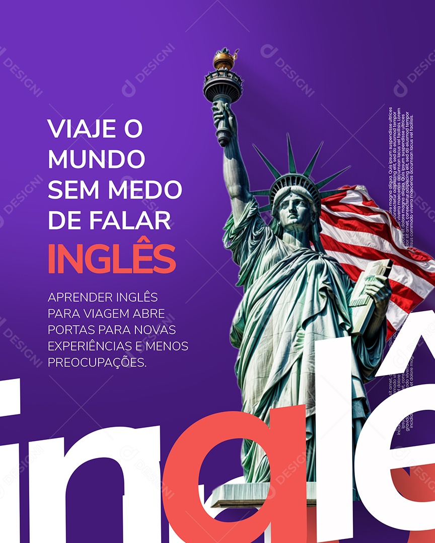 Escola de Idiomas Sem Medo de Falar Inglês Social Media PSD Editável