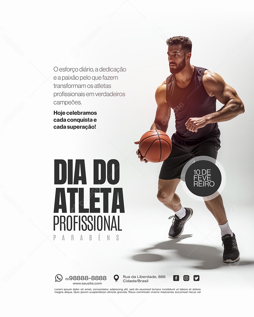 Dia do Atleta Profissional 10 de Fevereiro Verdadeiros Campões Social Media PSD Editável