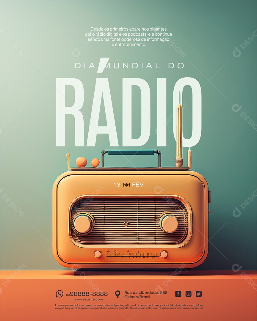 Social Media Dia Mundial do Rádio 13 de Fevereiro PSD Editável