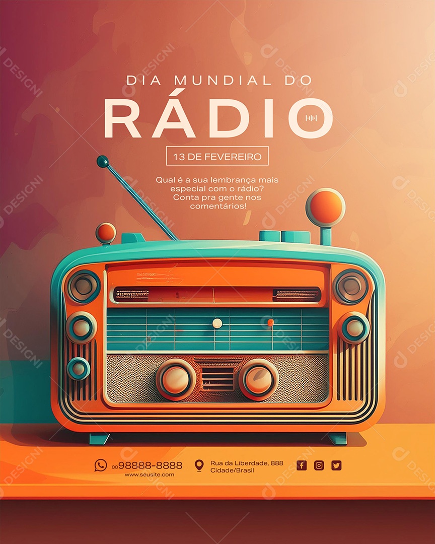 Dia Mundial do Rádio 13 de Fevereiro Social Media PSD Editável