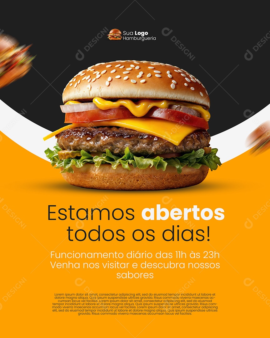 Hamburgueria Estamos Abertos Todos Os Dias Social Media PSD Editável