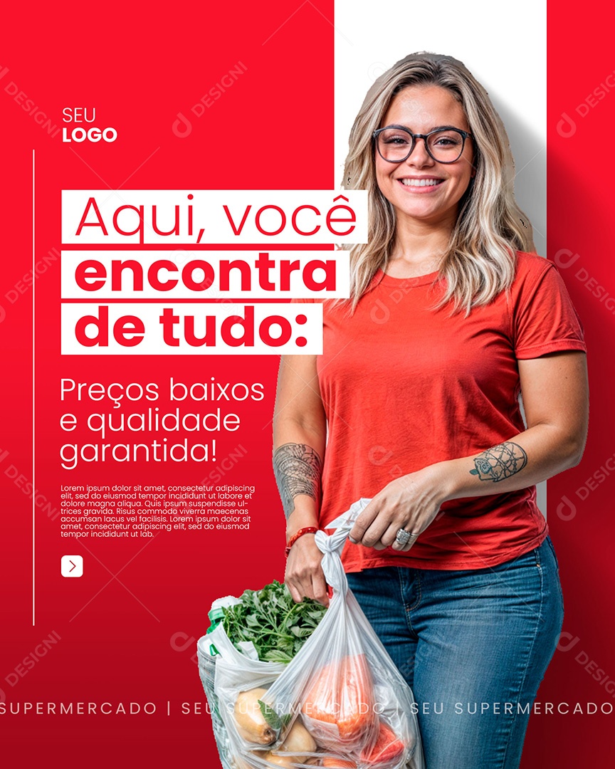 Supermercado Aqui Você Encontra Tudo Social Media PSD Editável