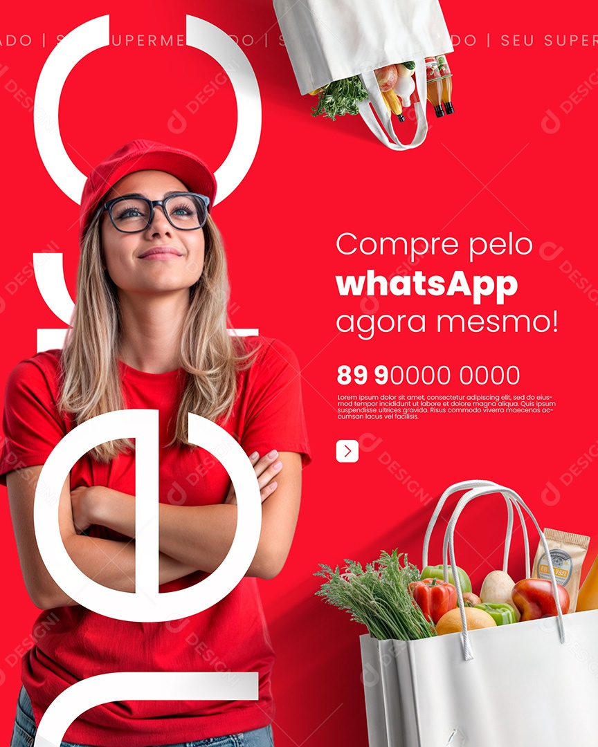 Supermercado Compre Pelo Whatsapp Social Media PSD Editável