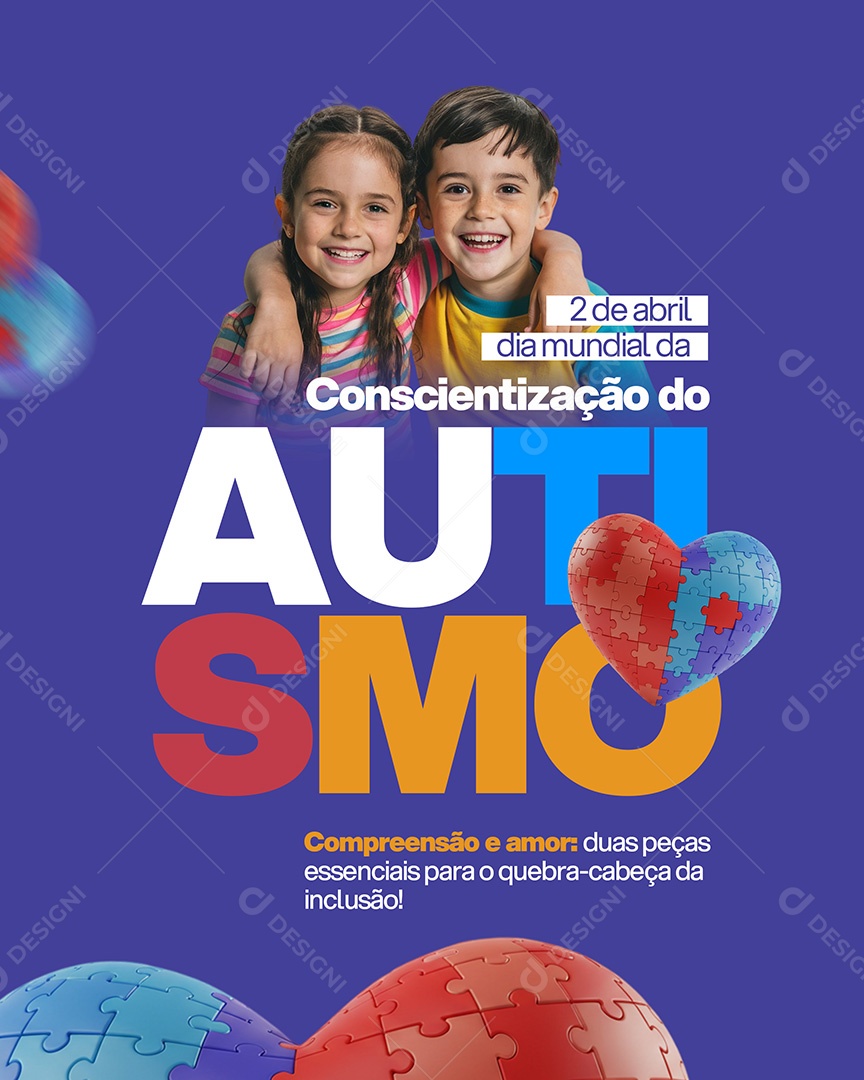 Dia do Autismo 02 de Abril Conscientização do Autismo Social Media PSD Editável