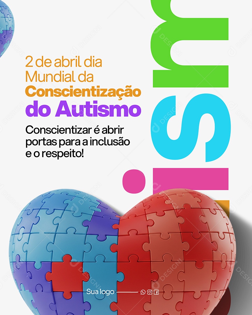 Dia do Autismo 02 de Abril Conscientização do Autismo Social Media PSD Editável