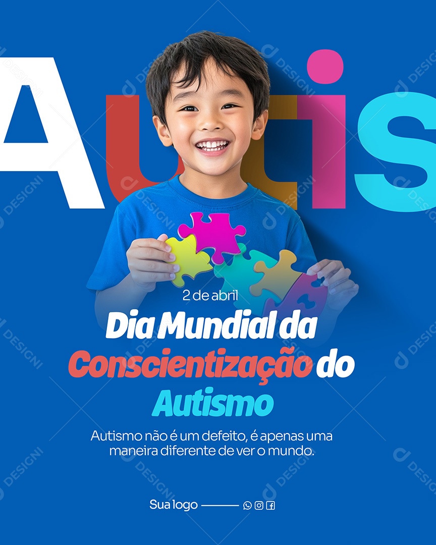Dia do Autismo 02 de Abril Conscientização Do Autismo Social Media PSD Editável