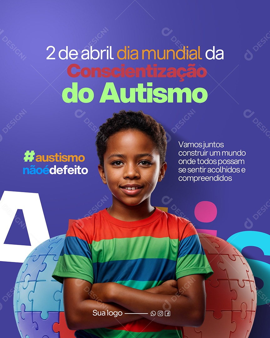 Dia do Autismo 02 de Abril Social Media PSD Editável