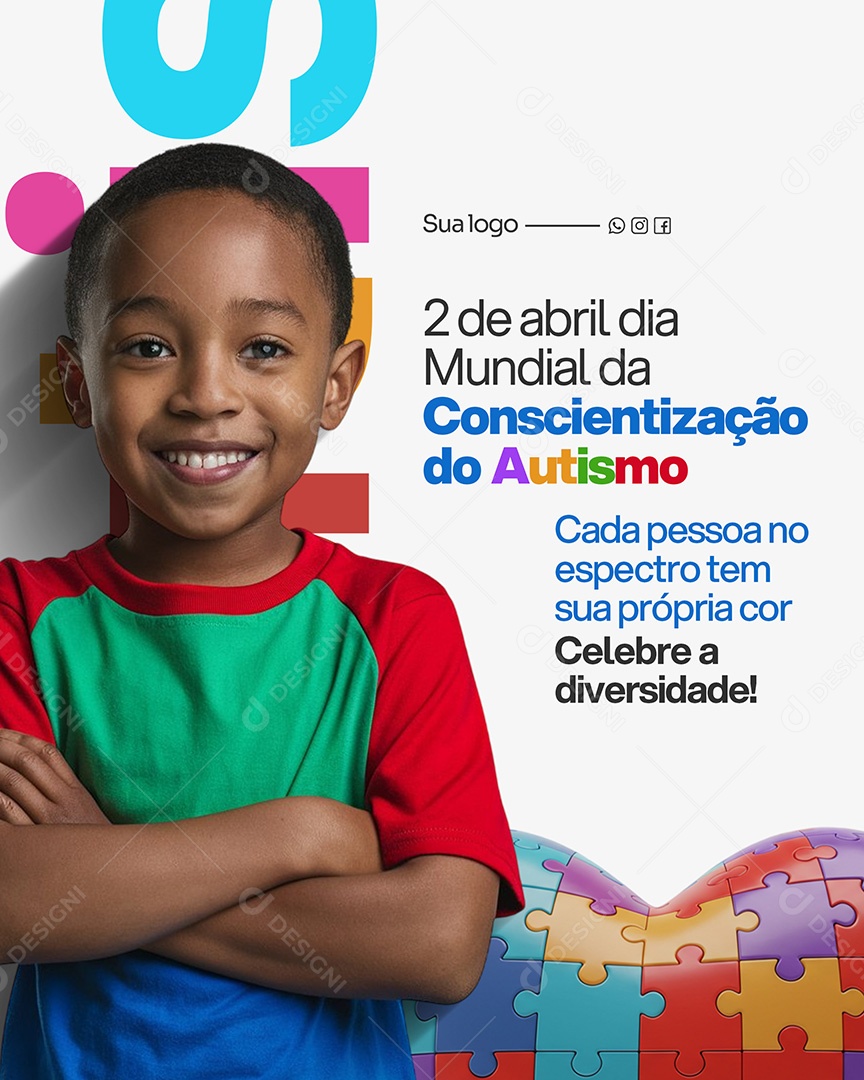 Dia do Autismo 02 de Abril Conscientização Do Autismo Social Media PSD Editável
