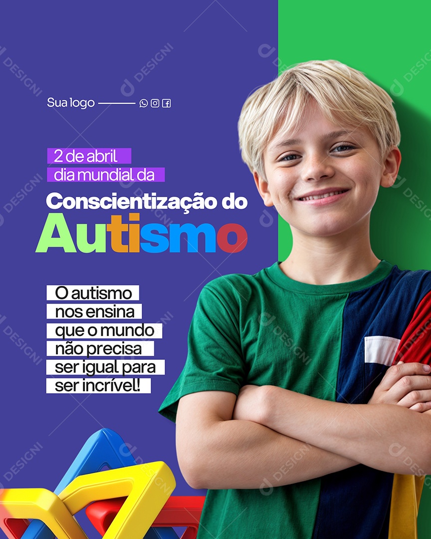 Dia do Autismo 02 de Abril Conscientização Do Autismo Social Media PSD Editável