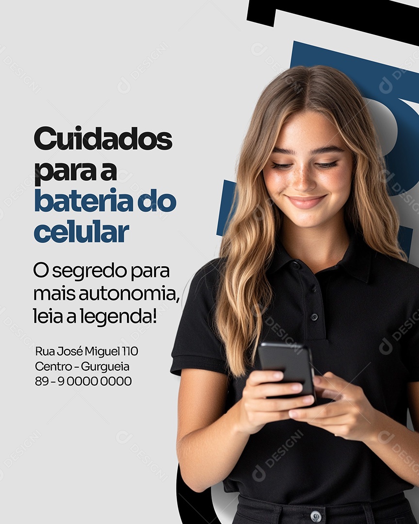 Loja de Celular Cuidados Para a Bateria Social Media PSD Editável