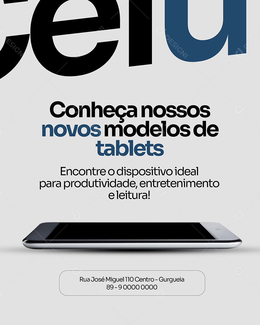 Loja de Celular Conheça Nossos Novos Modelos de Tablets Social Media PSD Editável