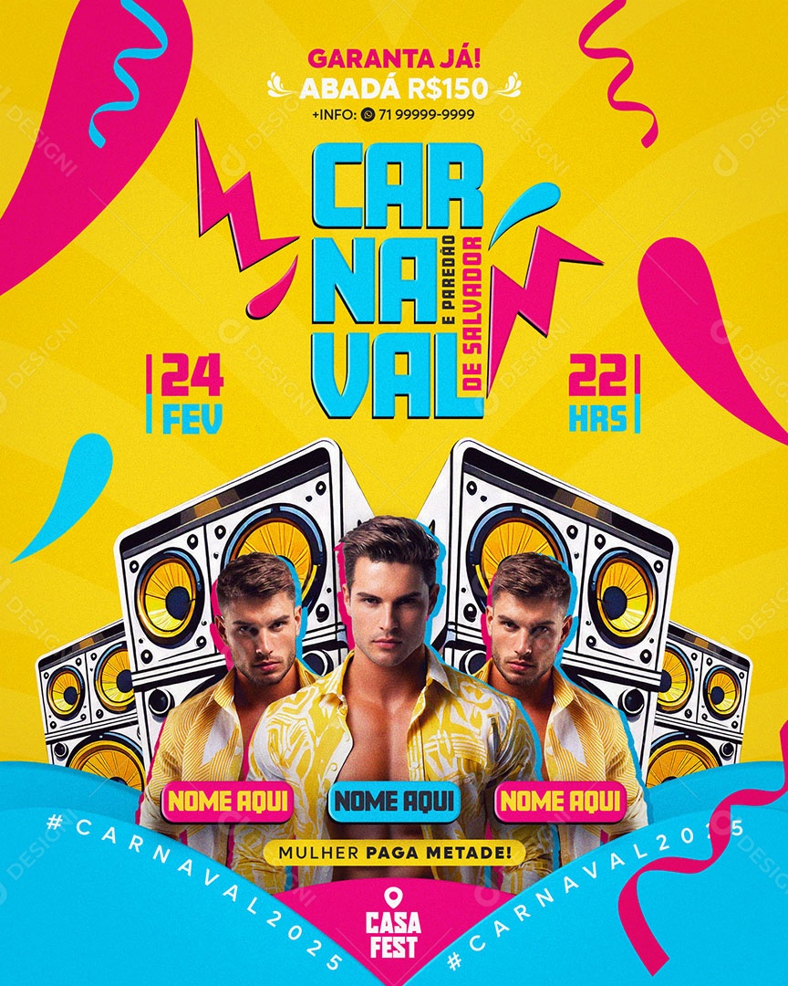 Flyer Carnaval e Paredão de Salvador Social Media PSD Editável