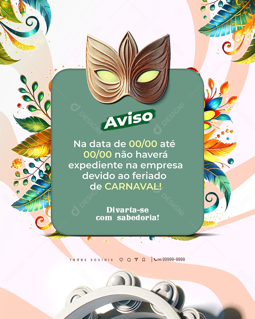 Horário de Funcionamento Carnaval Social Media PSD Editável