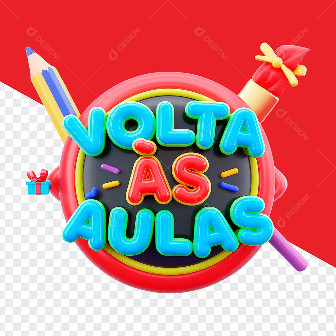 Selo 3D Volta às Aulas para Composição PSD