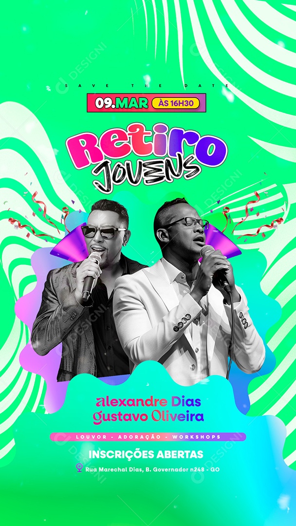 Story Flyer Gospel Retiro de Jovens 09 de Março Social Media PSD Editável
