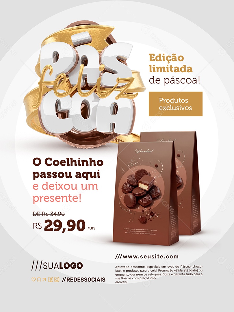 Feliz Páscoa Doceria Encarte Edição Limitada Social Media PSD Editável