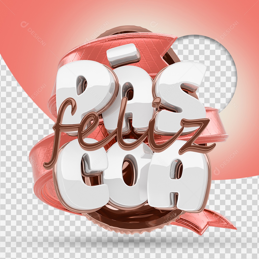 Feliz Páscoa Selo 3D Vermelho e Branco para Composição PSD