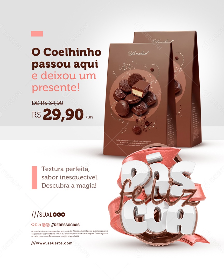 Feliz Páscoa Doceria O Coelhinho Passou Aqui Social Media PSD Editável