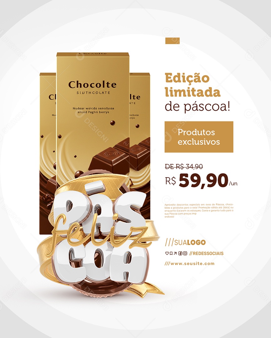 Feliz Páscoa Doceria Edição Limitada Social Media PSD Editável