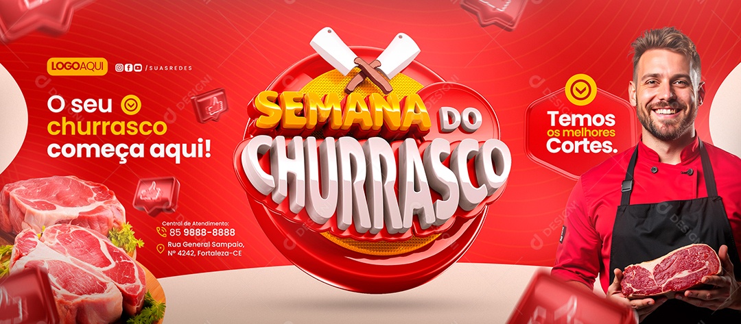 Banner Açougue Semana Do Churrasco Social Media PSD Editável