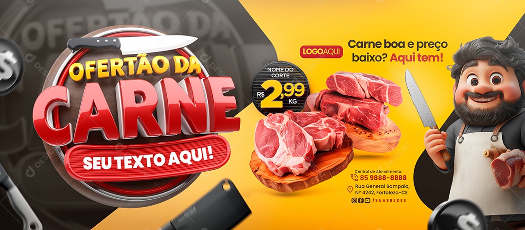 Banner Açougue Ofertão Da Carne Social Media PSD Editável