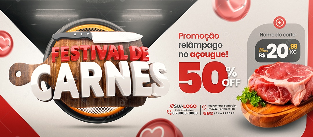 Banner Açougue Festival De Carnes Promoção Social Media PSD Editável