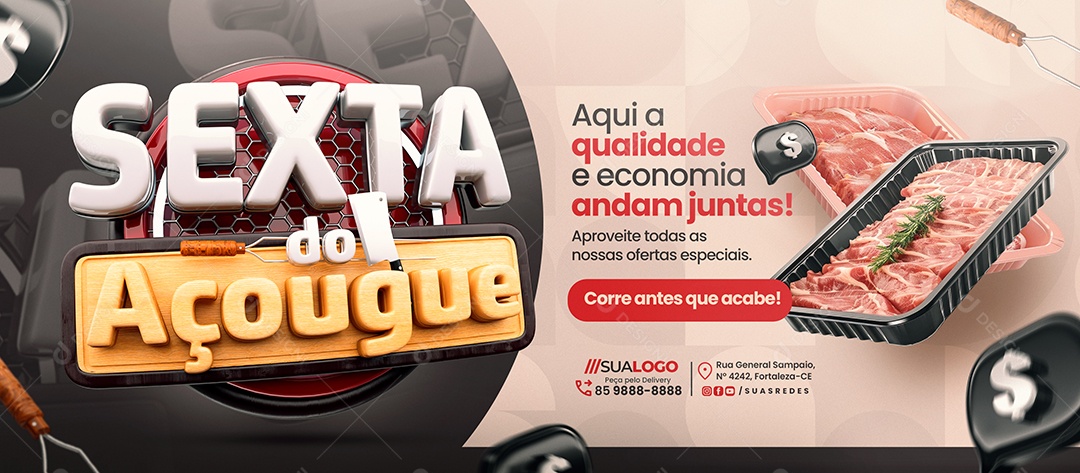 Banner Sexta do Açougue Economia Social Media PSD Editável