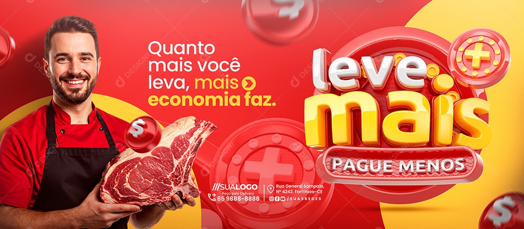 Banner Açougue Leve Mais Pague Menos Economia Social Media PSD Editável