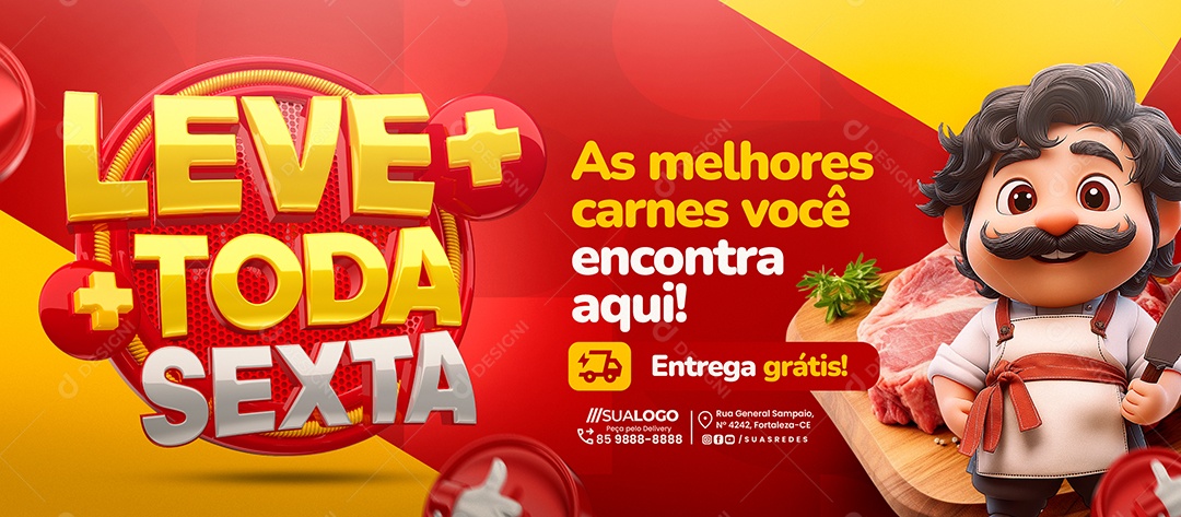 Banner Açougue Leve Mais Mais Toda Sexta As Melhores Carnes Social Media PSD Editável