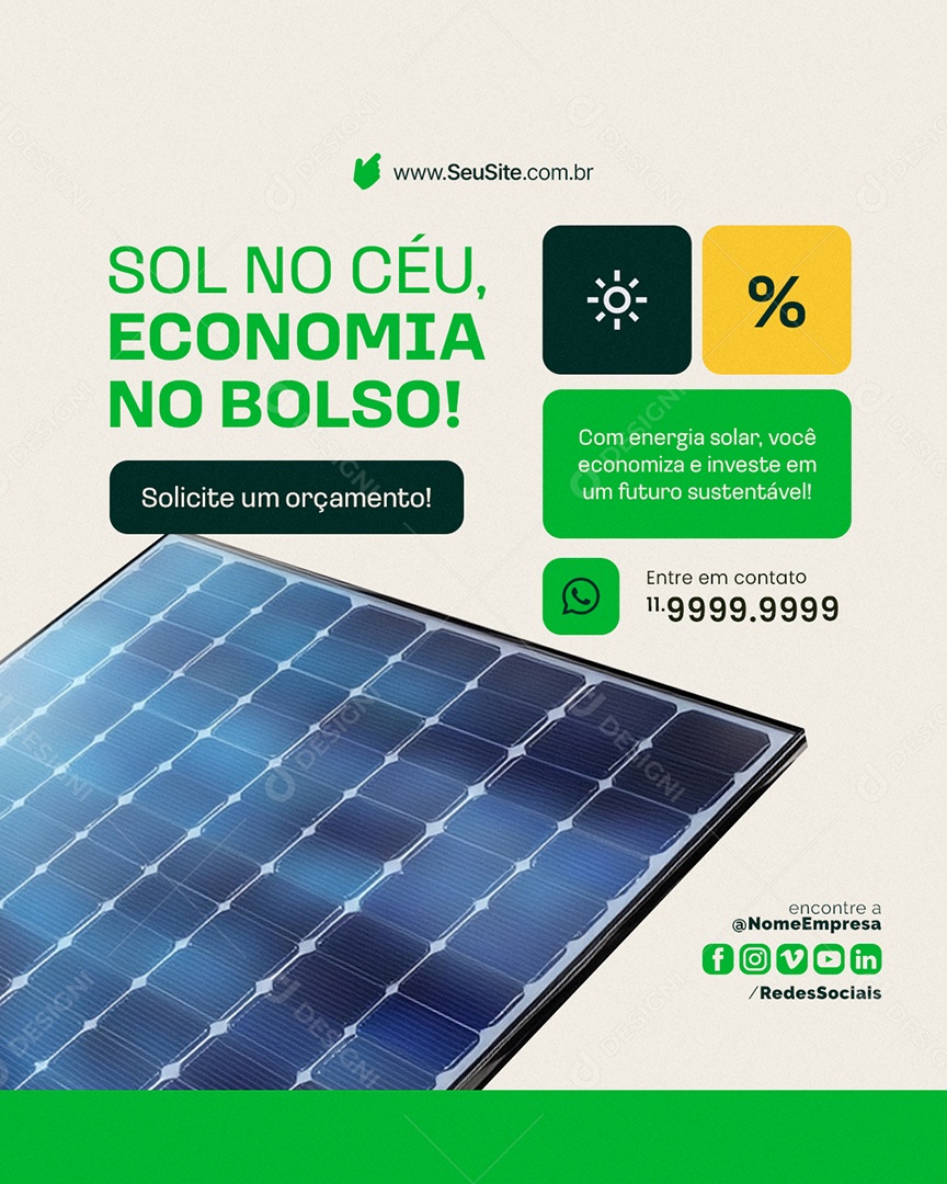 Energia Solar Sol No Céu Social Media PSD Editável