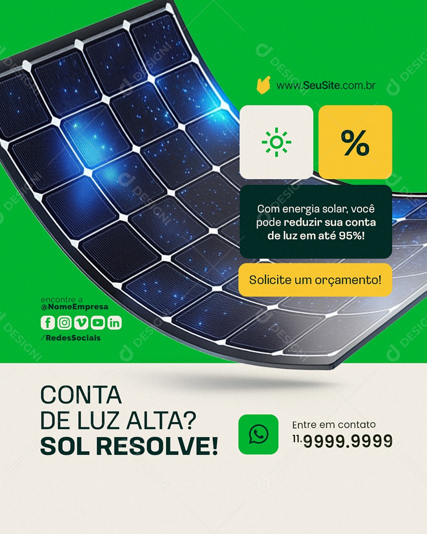 Energia Solar Conta De Luz Alta Social Media PSD Editável
