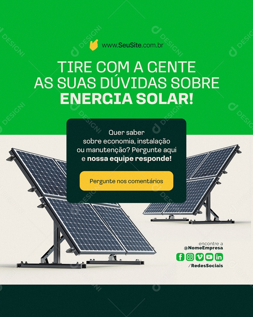 Energia Solar Tire Com a Gente as Suas Dúvidas Social Media PSD Editável