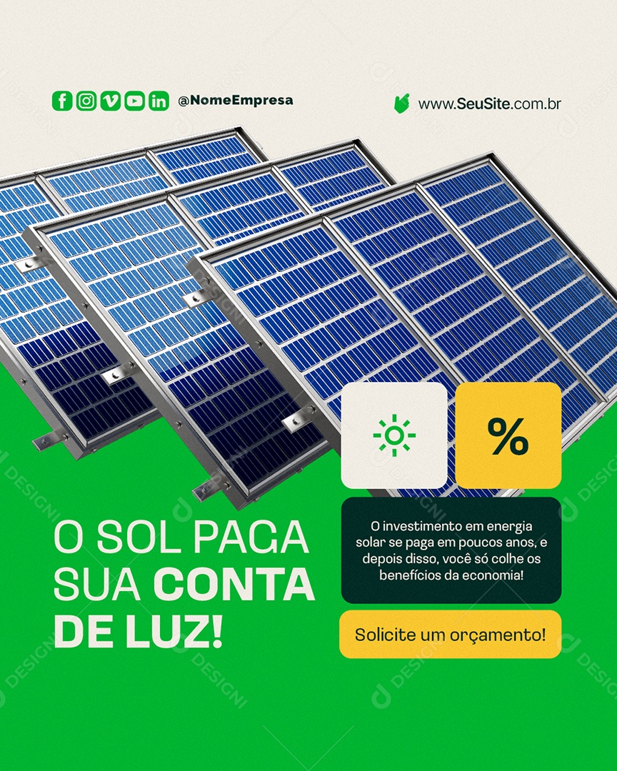 Energia Solar O Sol Paga Sua Conta de Luz Social Media PSD Editável