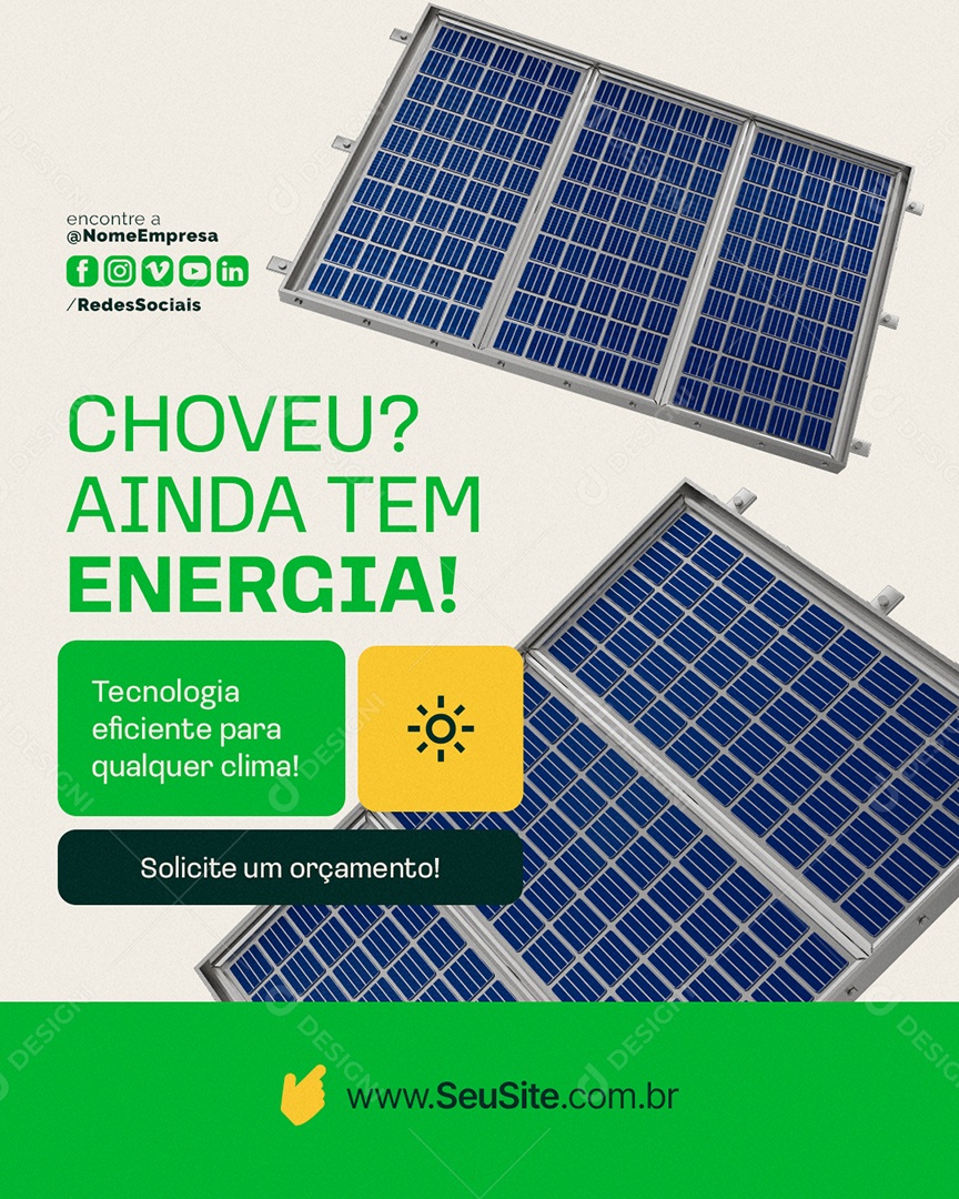 Energia Solar Choveu Ainda Tem Energia Social Media PSD Editável