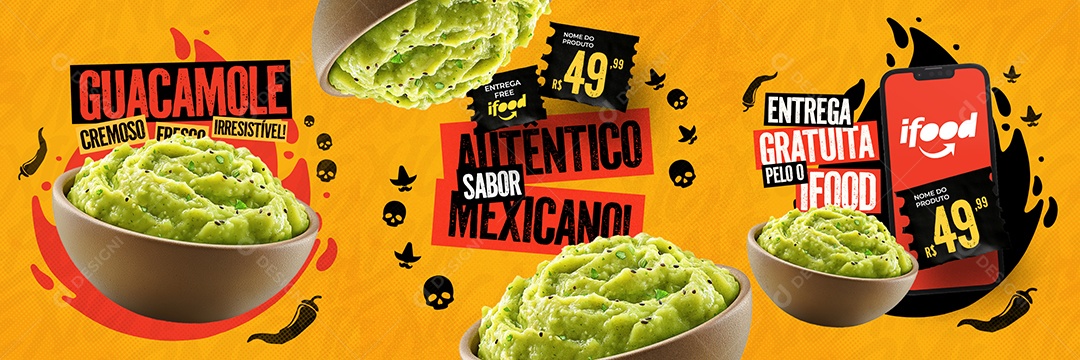 Carrossel Comida Mexicana Sabor Autêntico Sabor Mexicano Social Media PSD Editável