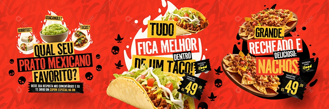 Carrossel Comida Mexicana Qual Seu Prato Mexicano Social Media PSD Editável