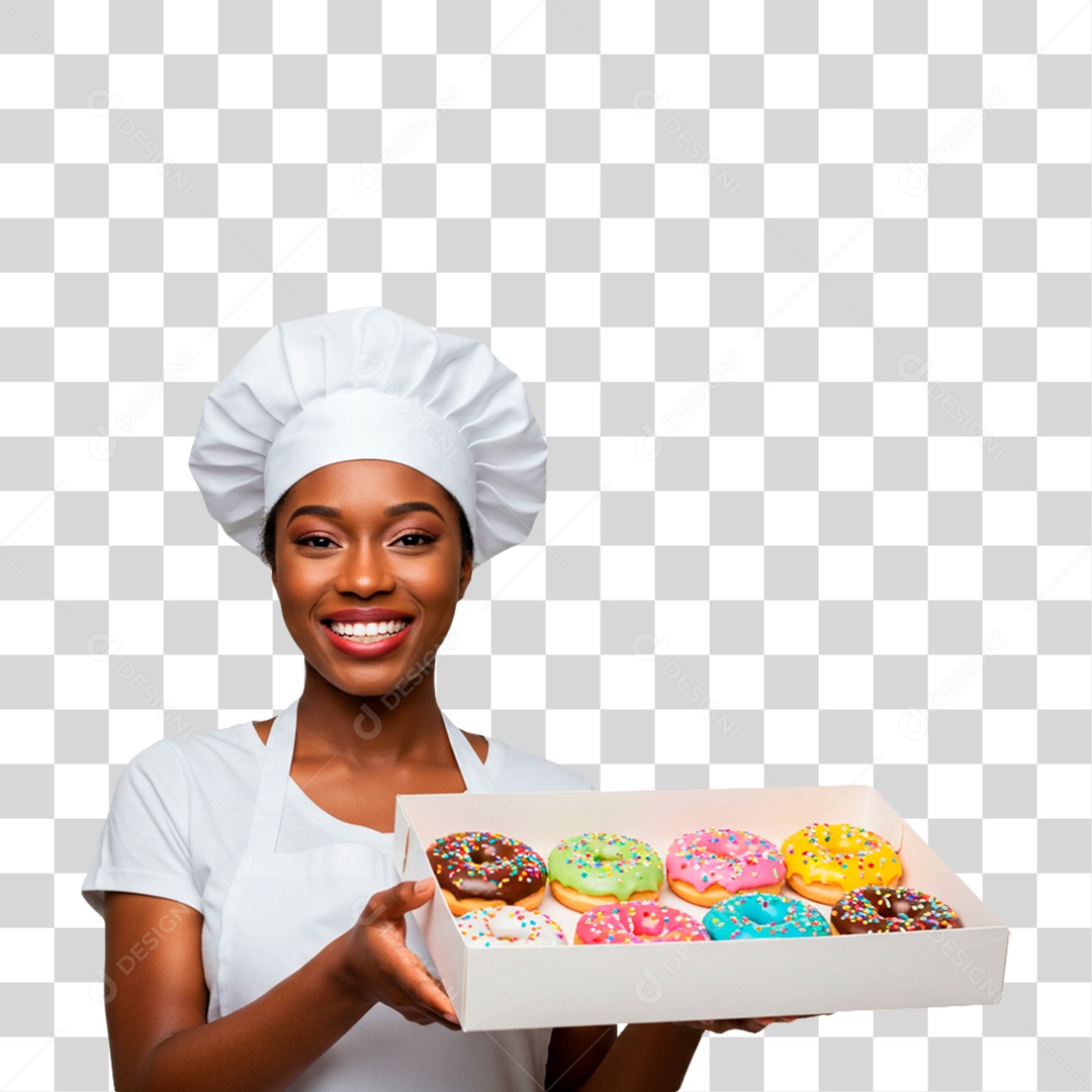 Mulher Segurando Caixa de Donuts PNG Transparente