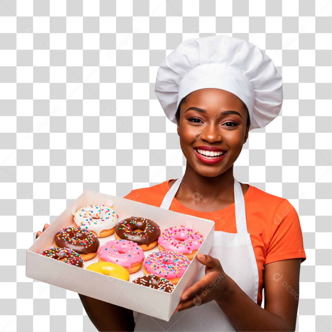 Mulher Segurando Caixa de Donuts PNG Transparente