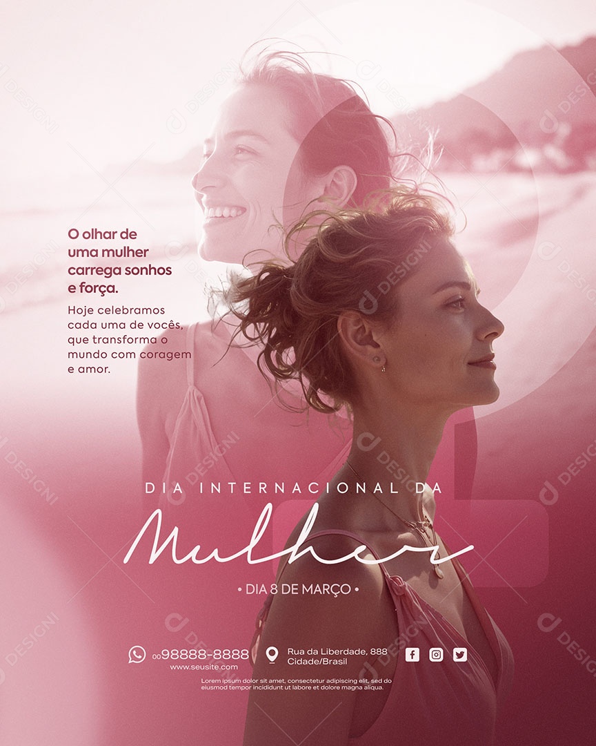 Dia Internacional da Mulher 08 de Março um Olhar Carregar Sonhos e Forças Social Media PSD Editável