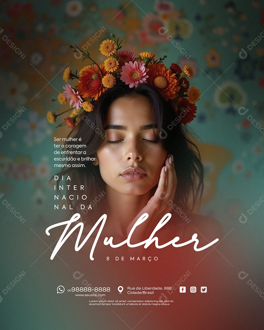 Dia Internacional da Mulher 08 de Março é ter a Coragem de Enfrentar a Escuridão Social Media PSD Editável