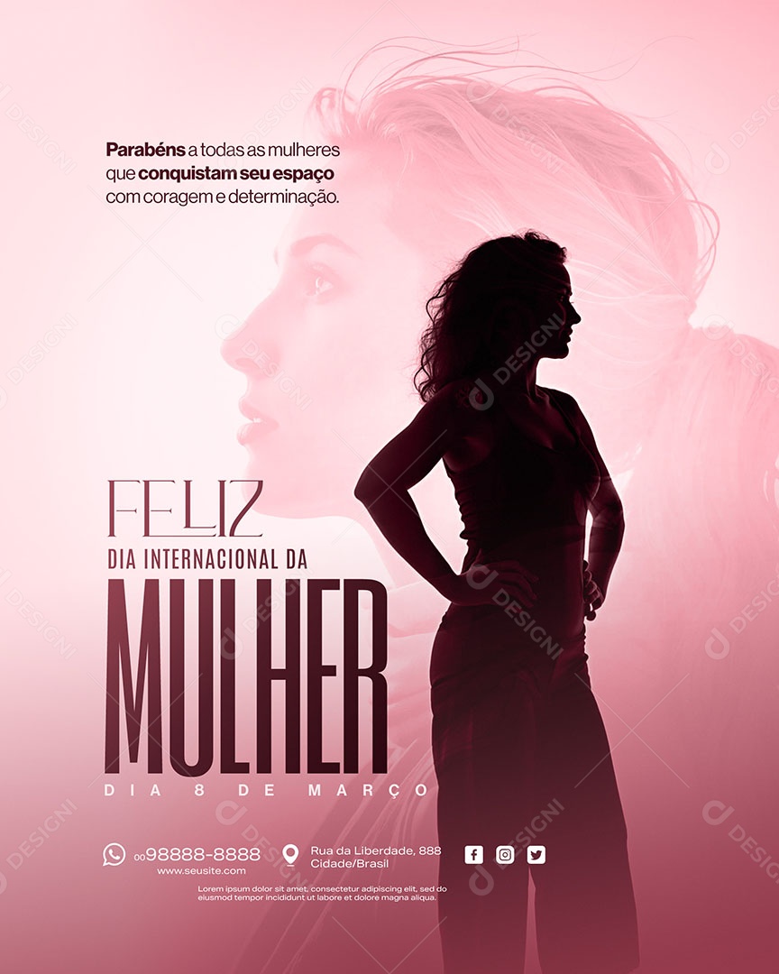 Feliz Dia Internacional da Mulher 08 de Março Social Media PSD Editável